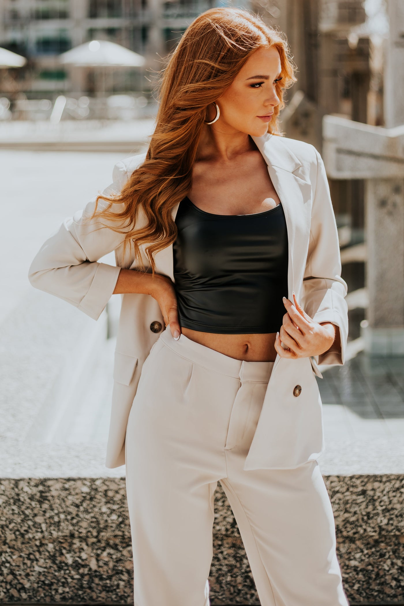 Beige Double Button Detail Blazer