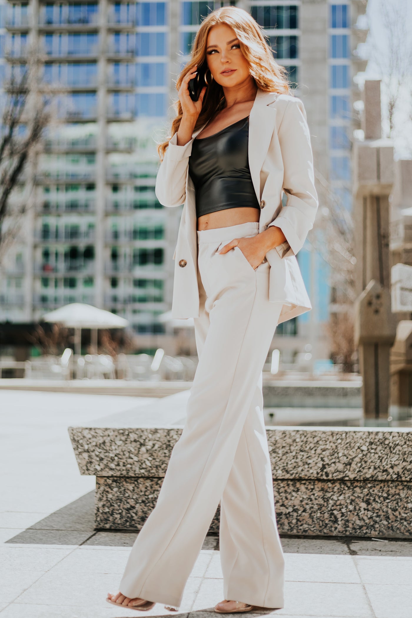 Beige Double Button Detail Blazer