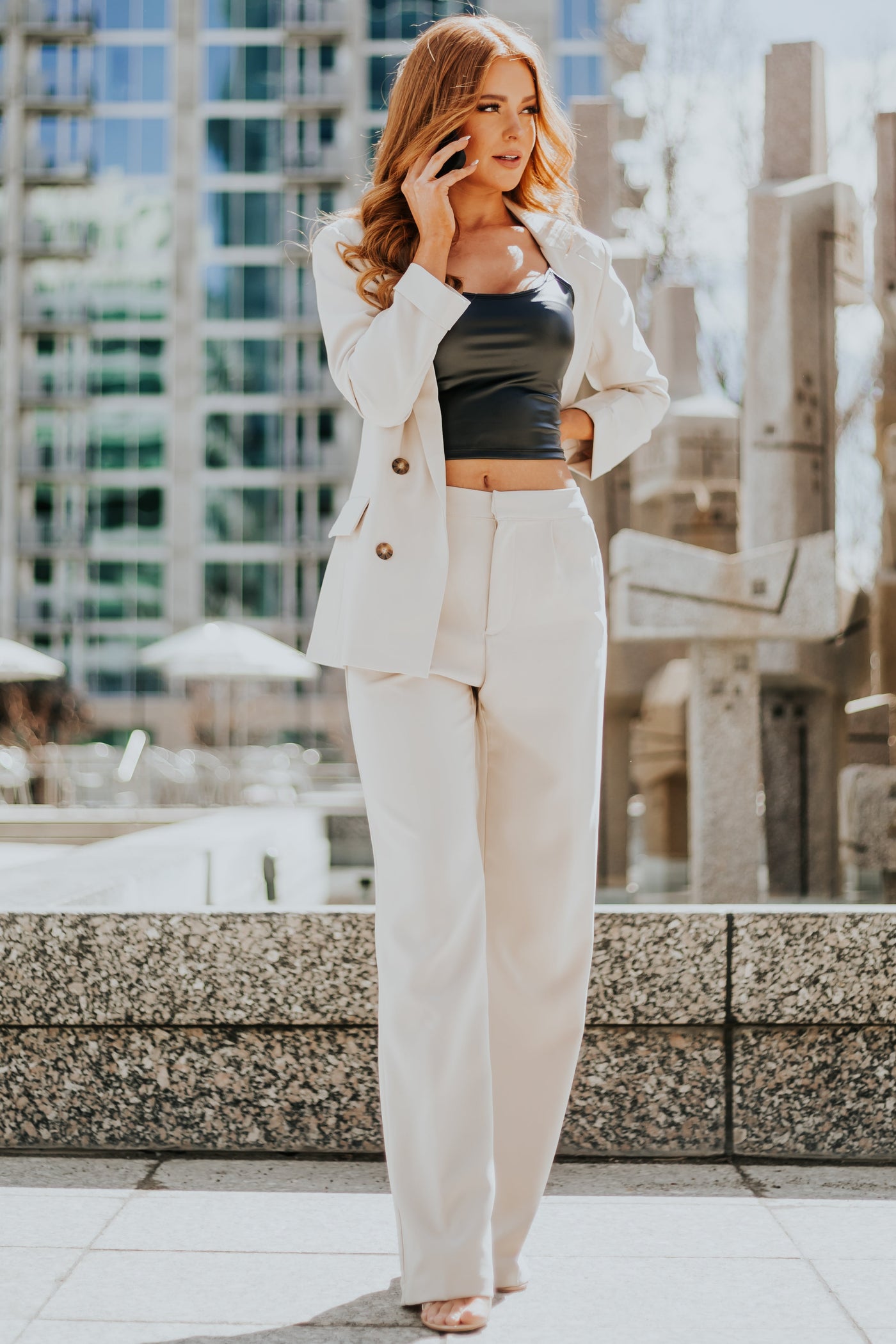 Beige Double Button Detail Blazer