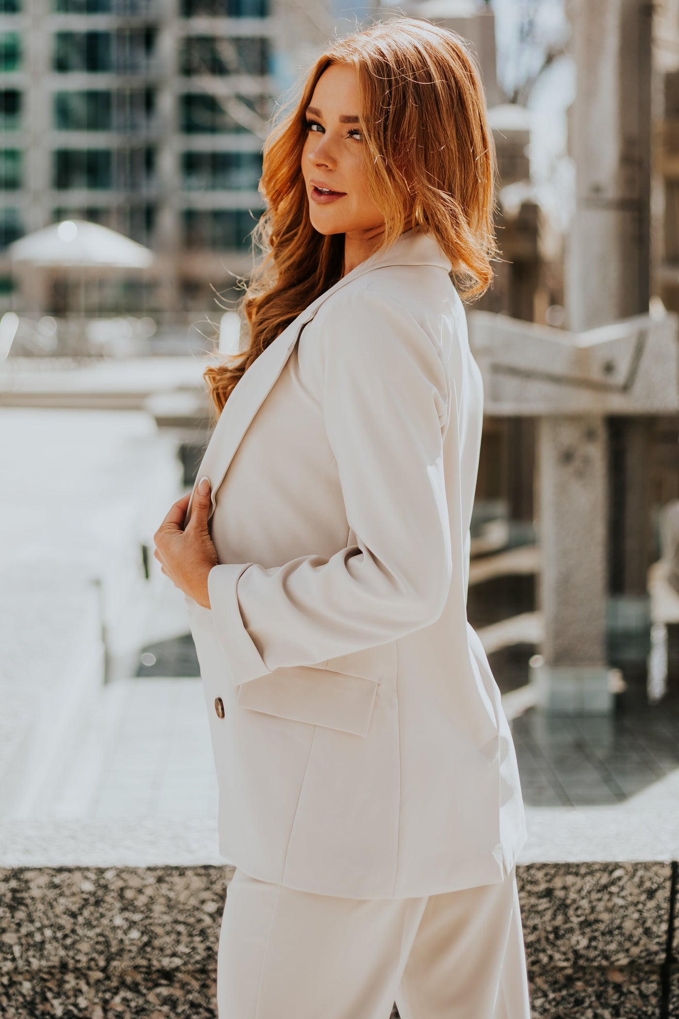 Beige Double Button Detail Blazer