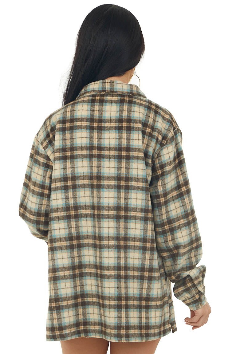 Beige Plaid Woven Shacket with Chest Pockets
