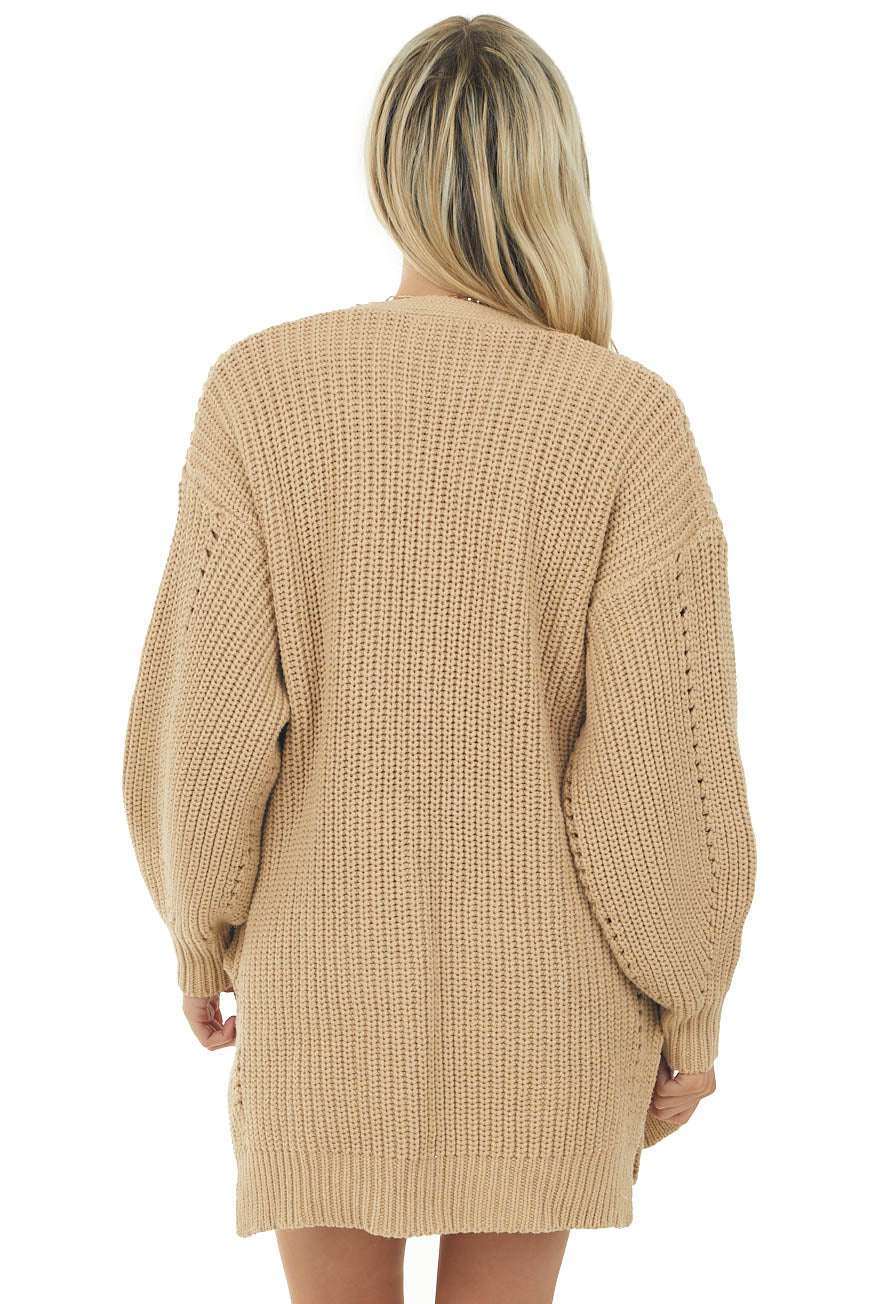 Beige Side Pocket Pointelle Cardigan