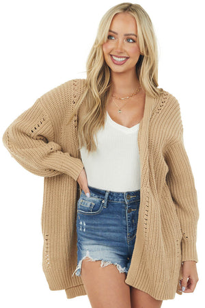 Beige Side Pocket Pointelle Cardigan