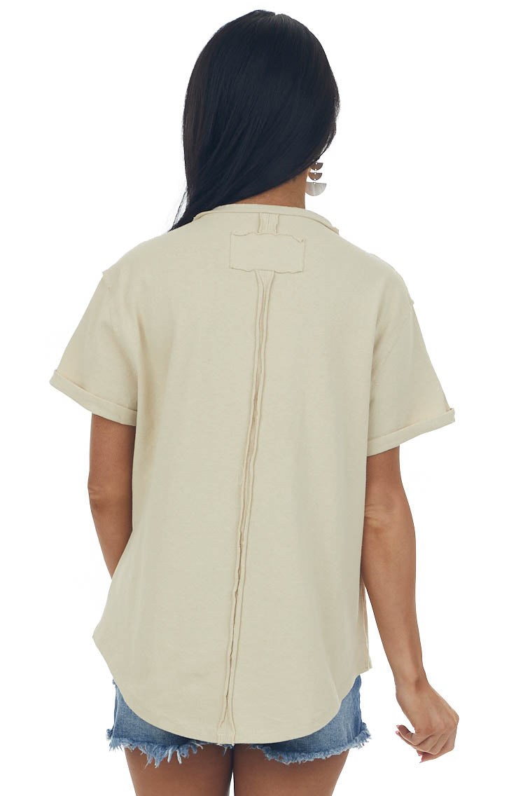 Beige V Neck Crossover Short Sleeve Top