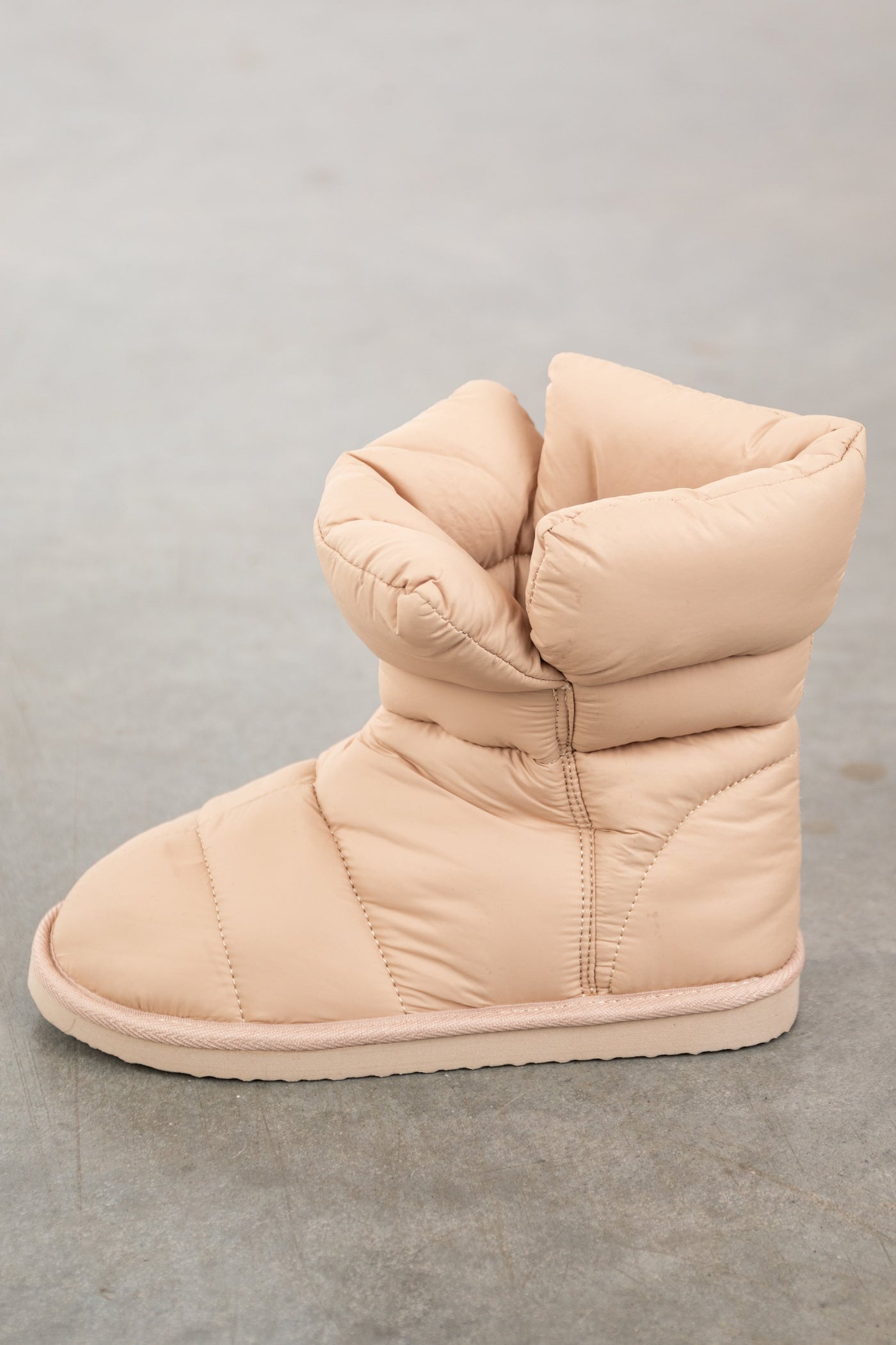 Beige Rounded Toe Split Side Puffer Booties