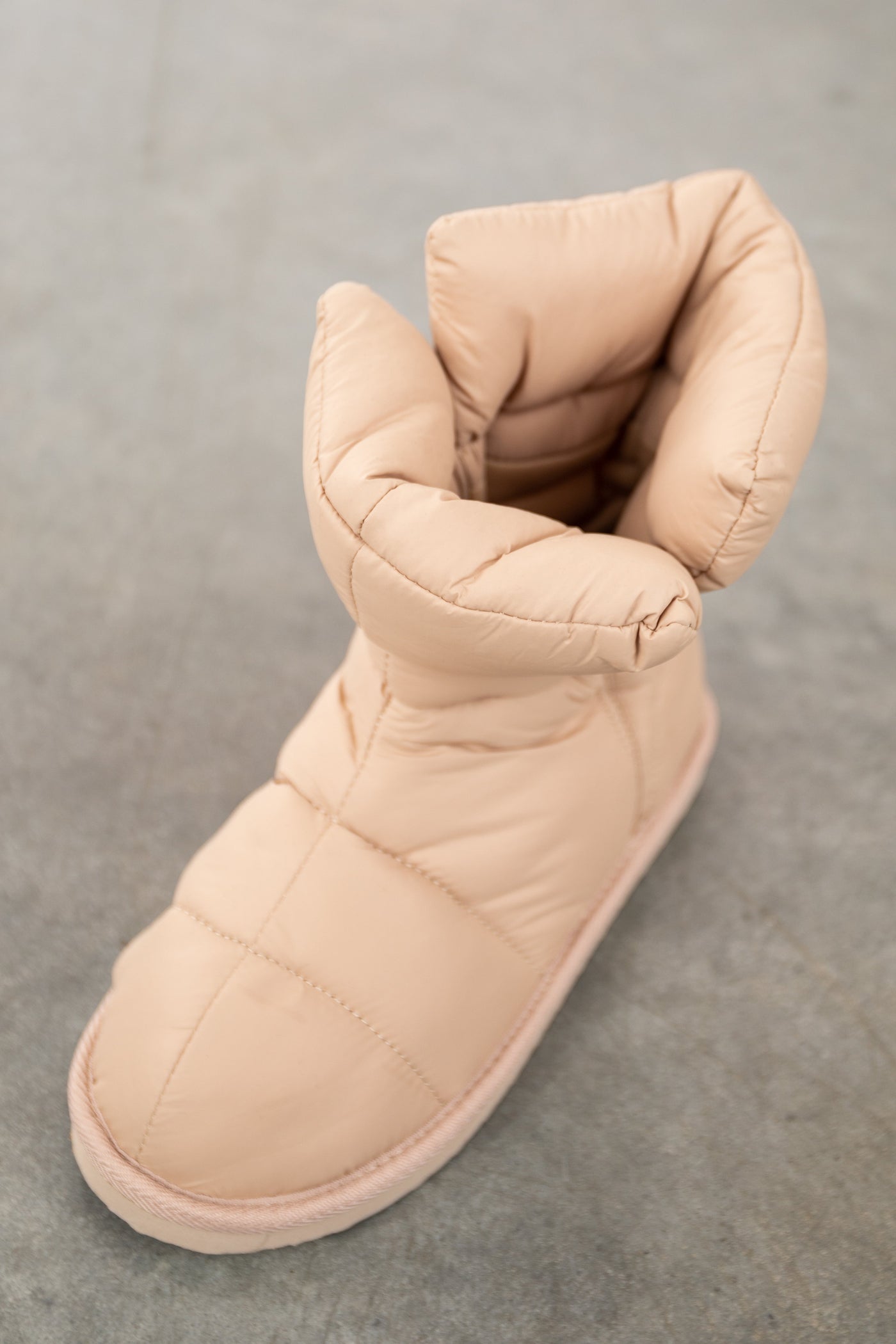 Beige Rounded Toe Split Side Puffer Booties