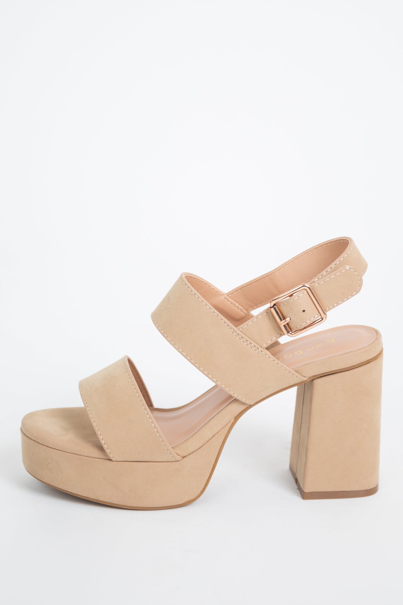 Beige Suede Slingback Chunky Platform Heels