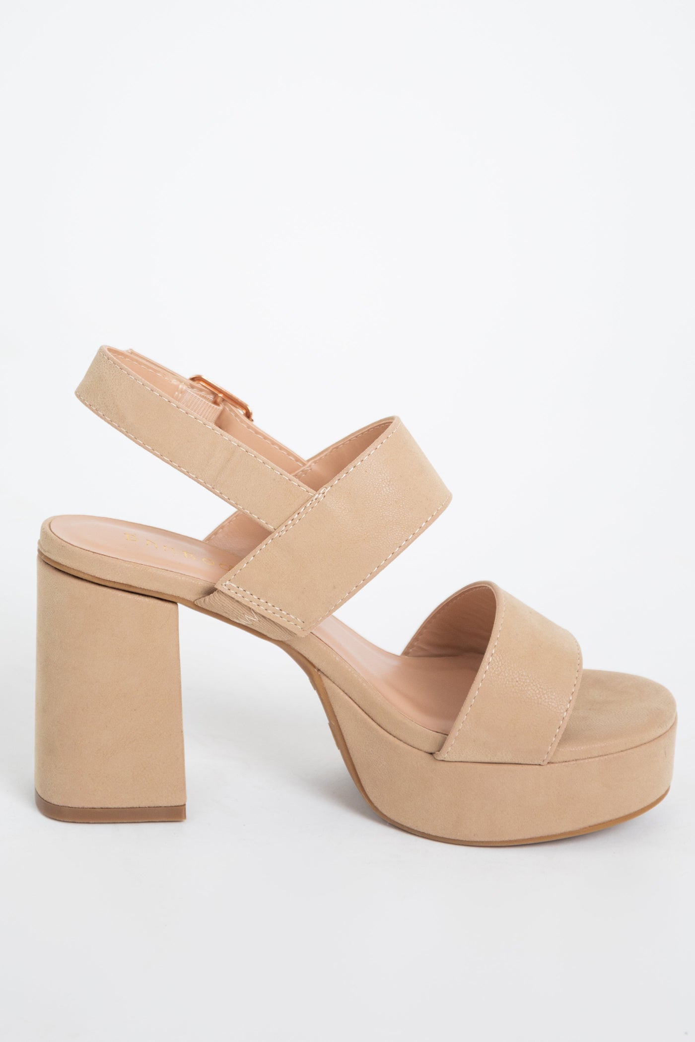 Beige Suede Slingback Chunky Platform Heels