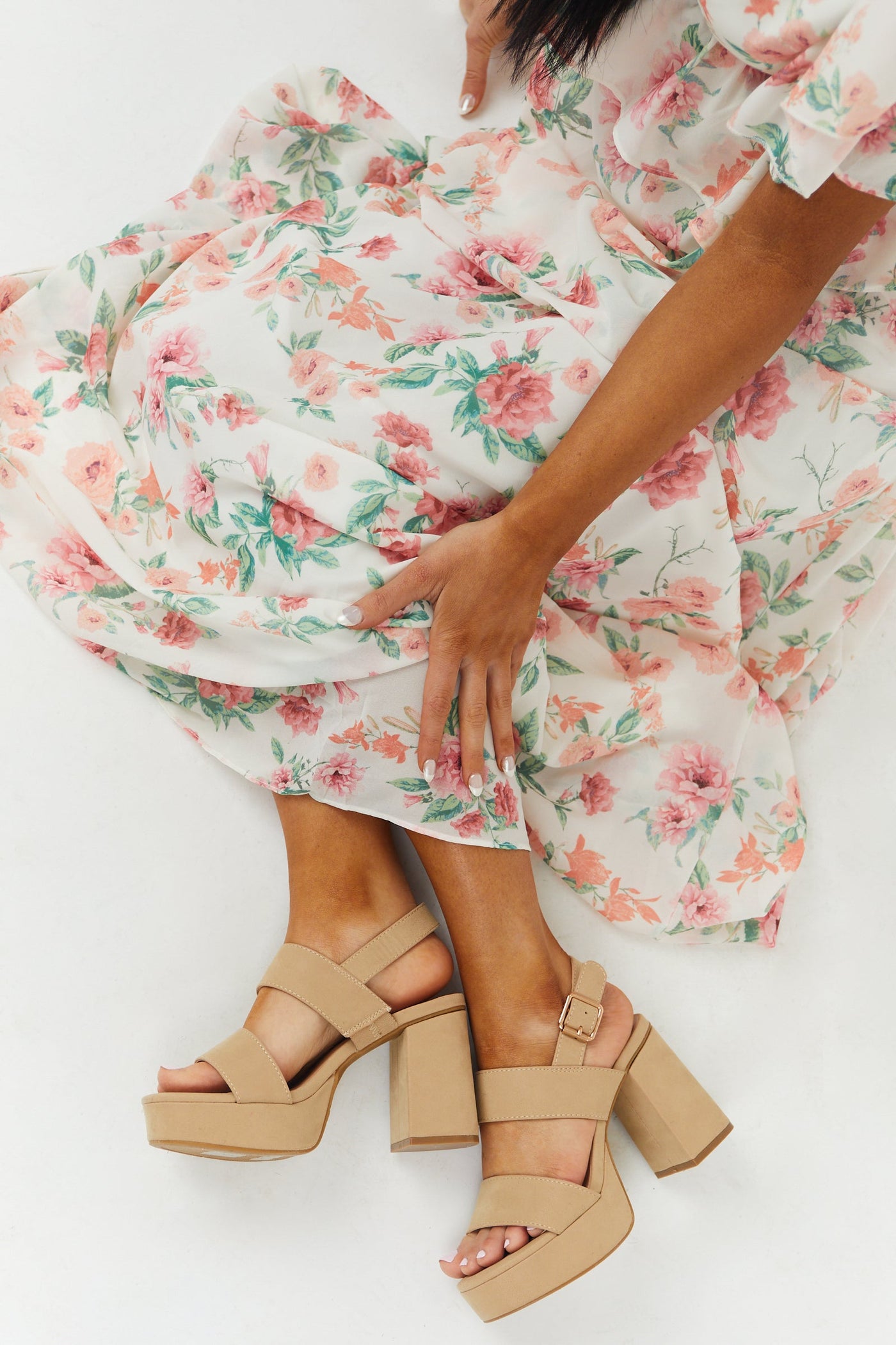 Beige Suede Slingback Chunky Platform Heels