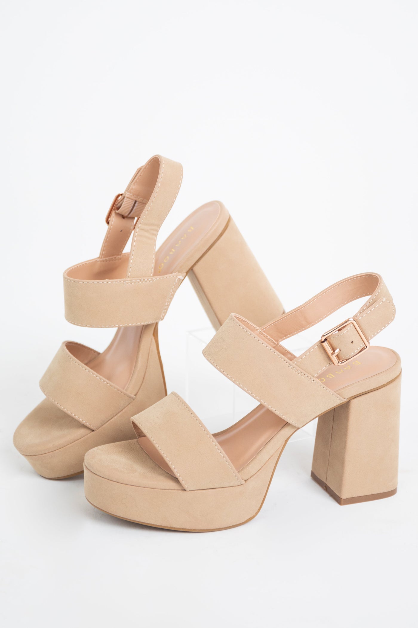 Beige Suede Slingback Chunky Platform Heels