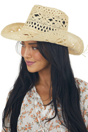 Beige Western Style Woven Straw Hat