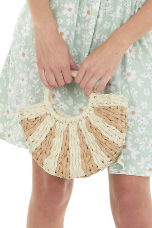 Beige and Brown Sugar Braided Straw Handbag