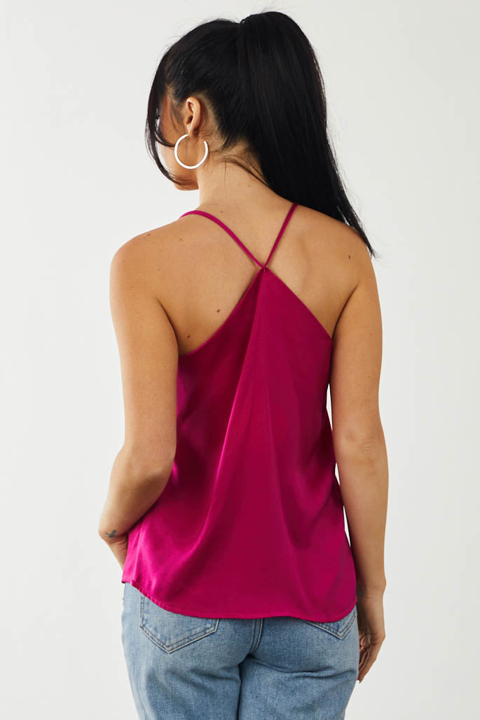 Berry Satin Cowl Neck Spaghetti Strap Cami