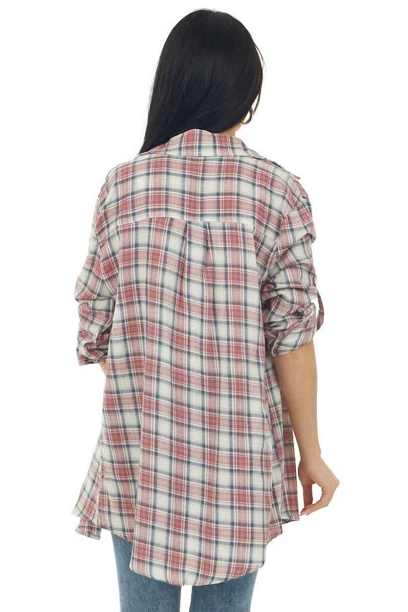 Berry and Pine Plaid Longline Botton Flannel