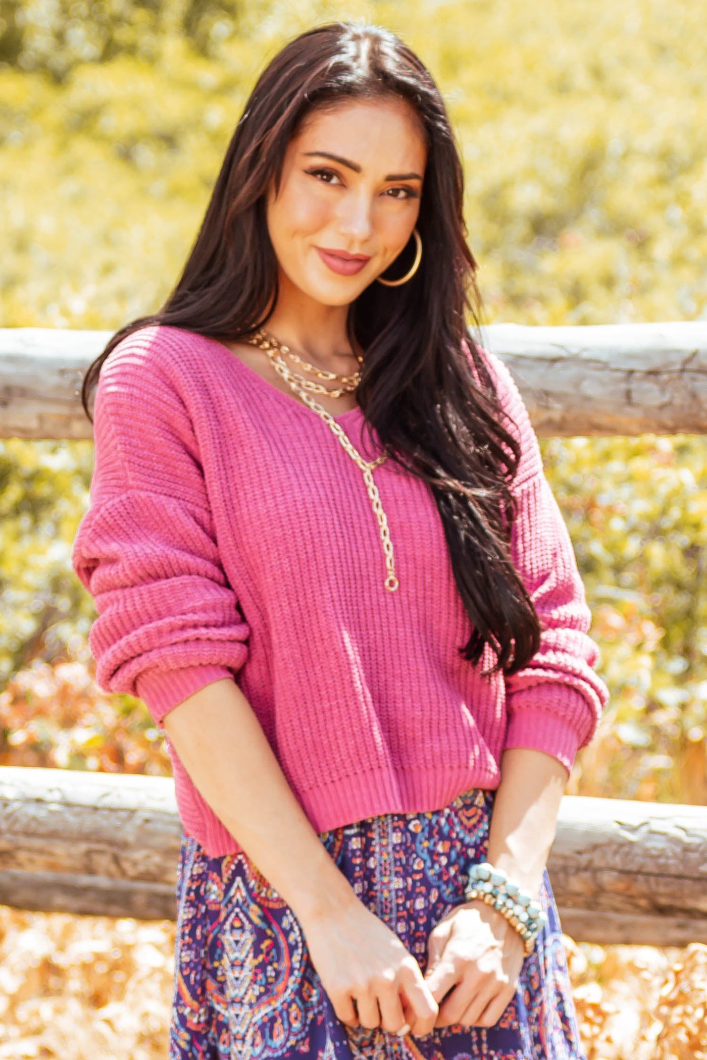 Berry Back Twist Drop Shoulder Sweater