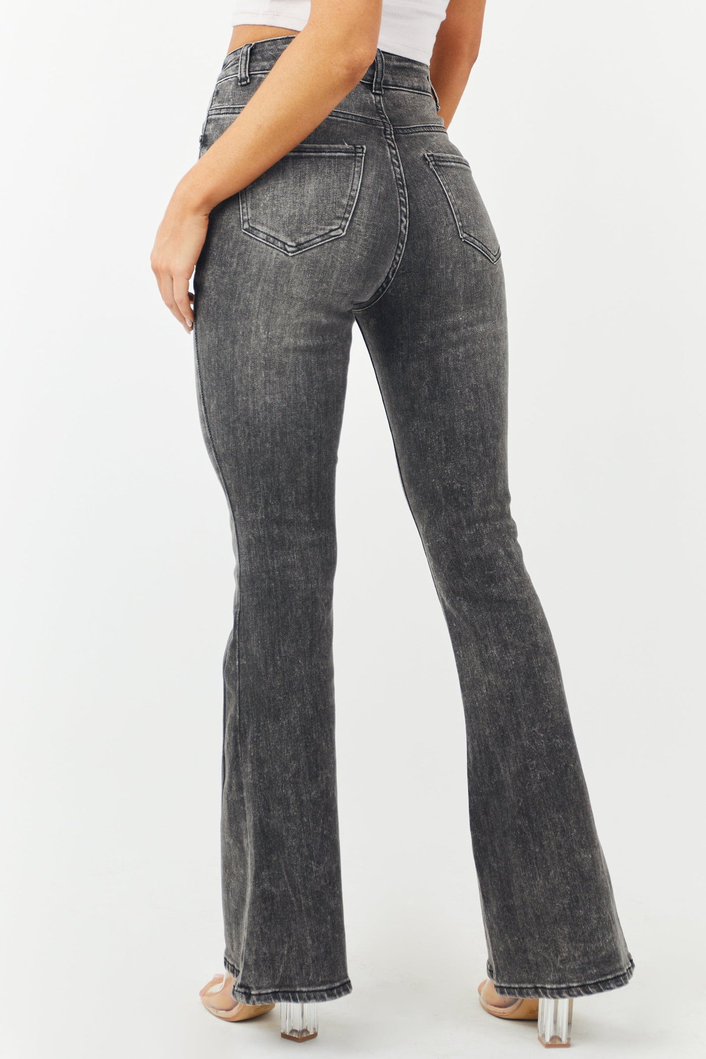 Black Acid Wash High Rise Flare Leg Jeans