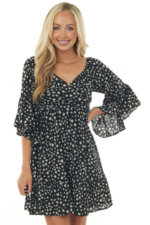 Black Animal Print Ruffle Angel Sleeve Dress