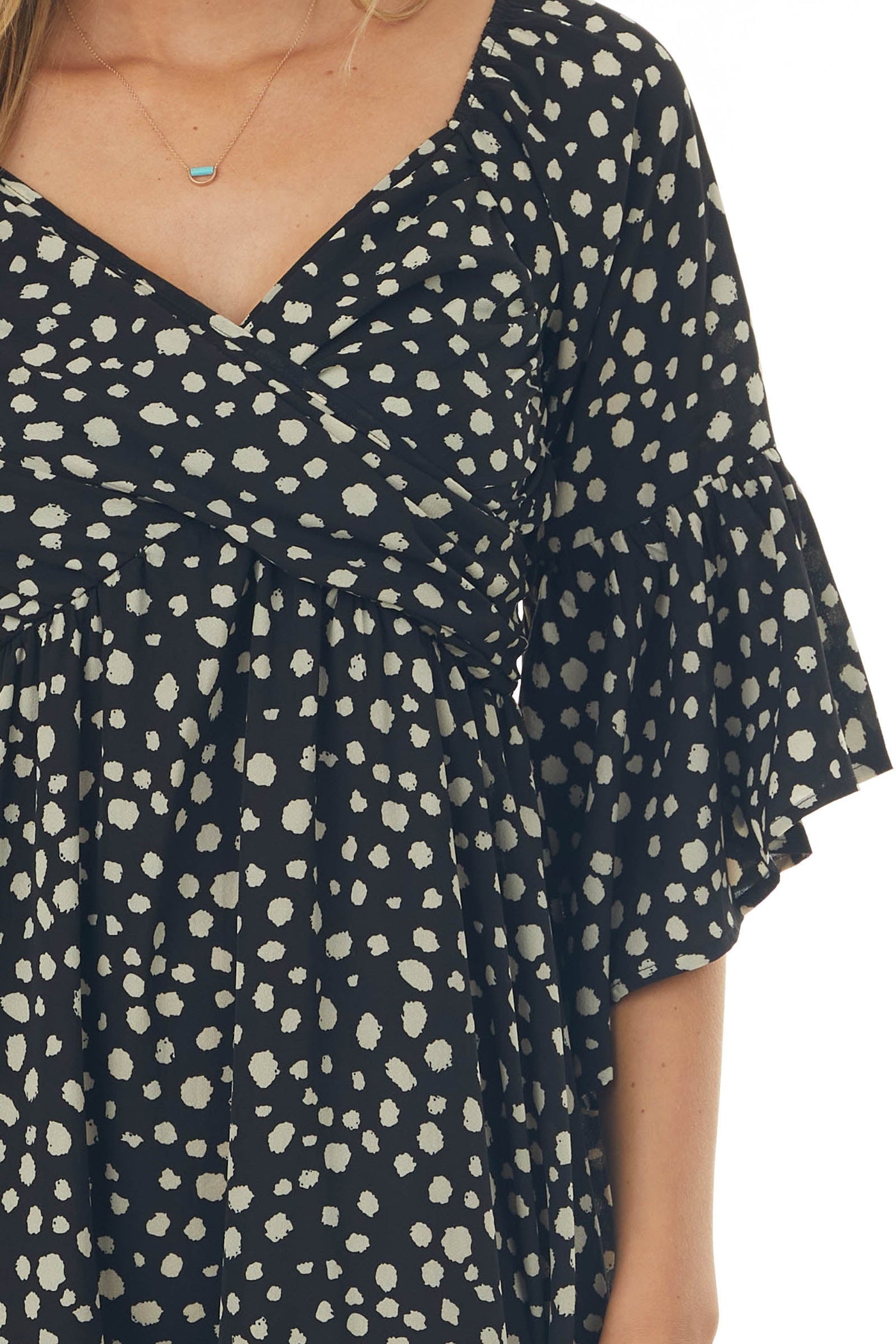 Black Animal Print Ruffle Angel Sleeve Dress