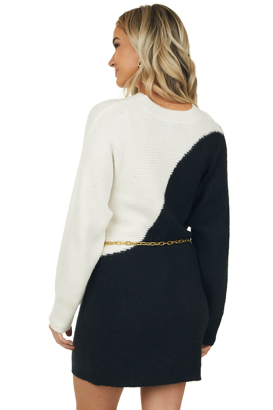 Black Asymmetrical Colorblock Sweater Dress