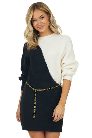 Black Asymmetrical Colorblock Sweater Dress