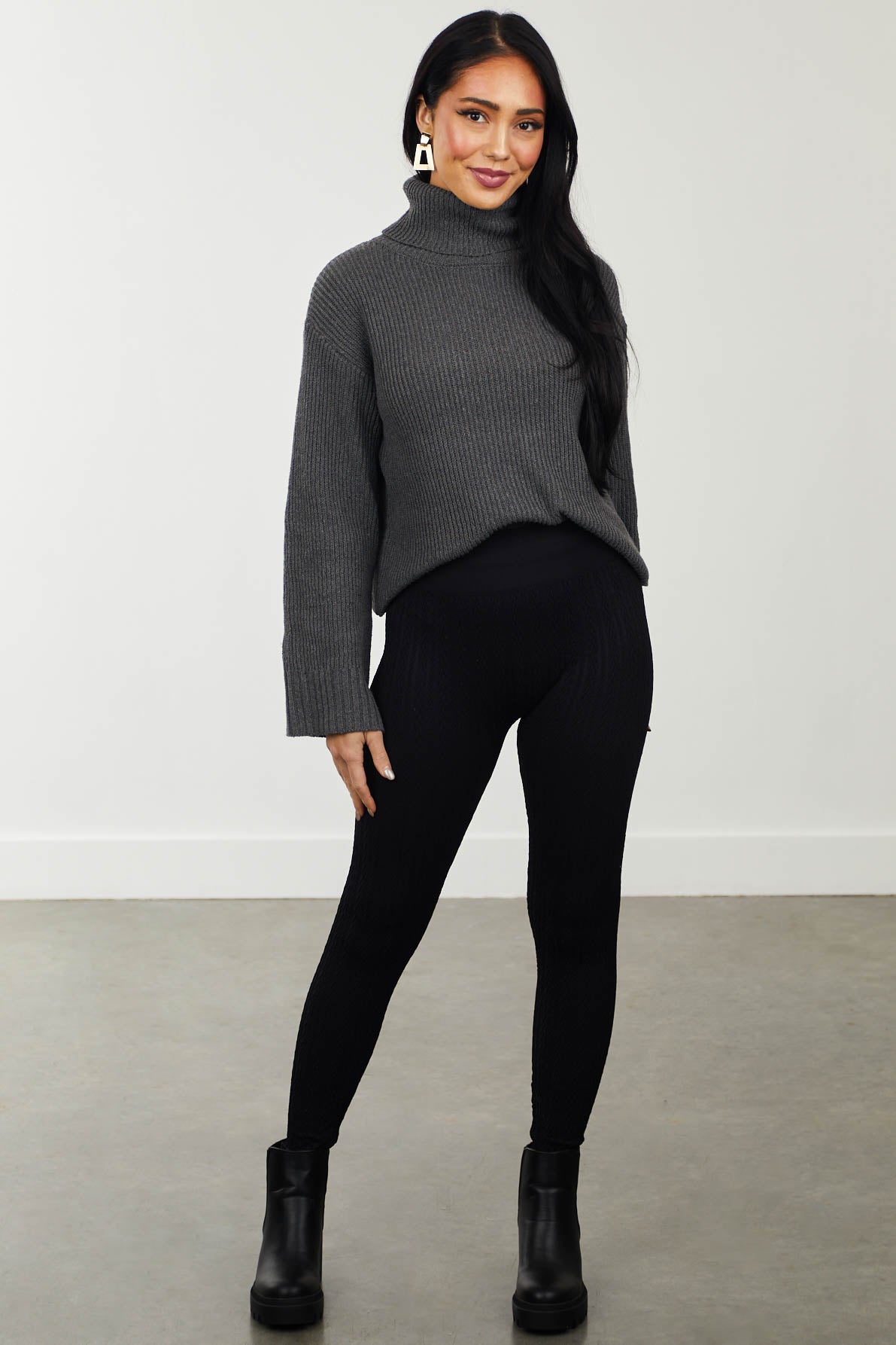 Black Cable Knit High Waisted Leggings