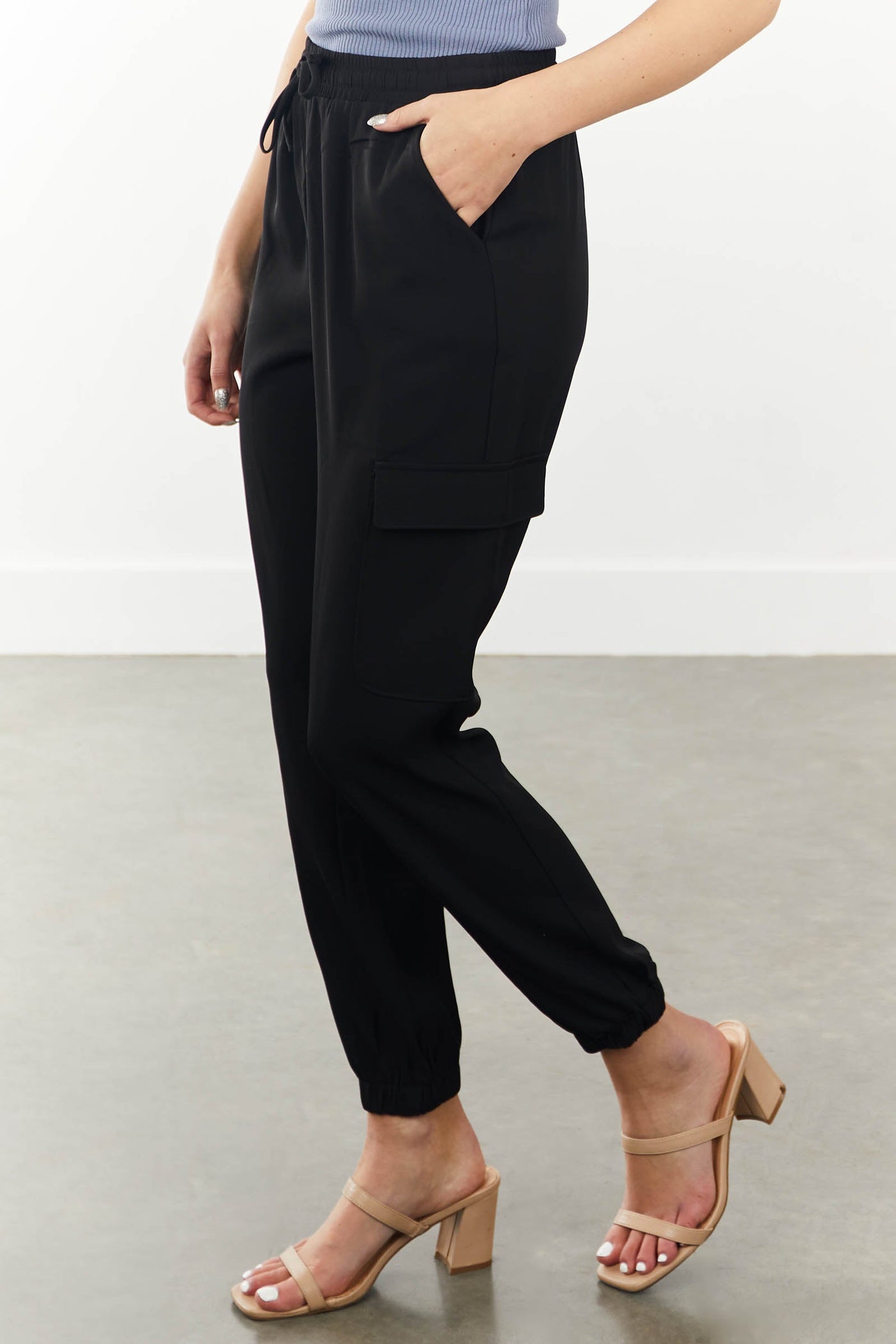 Black Cargo Pocket Crepe Woven Joggers