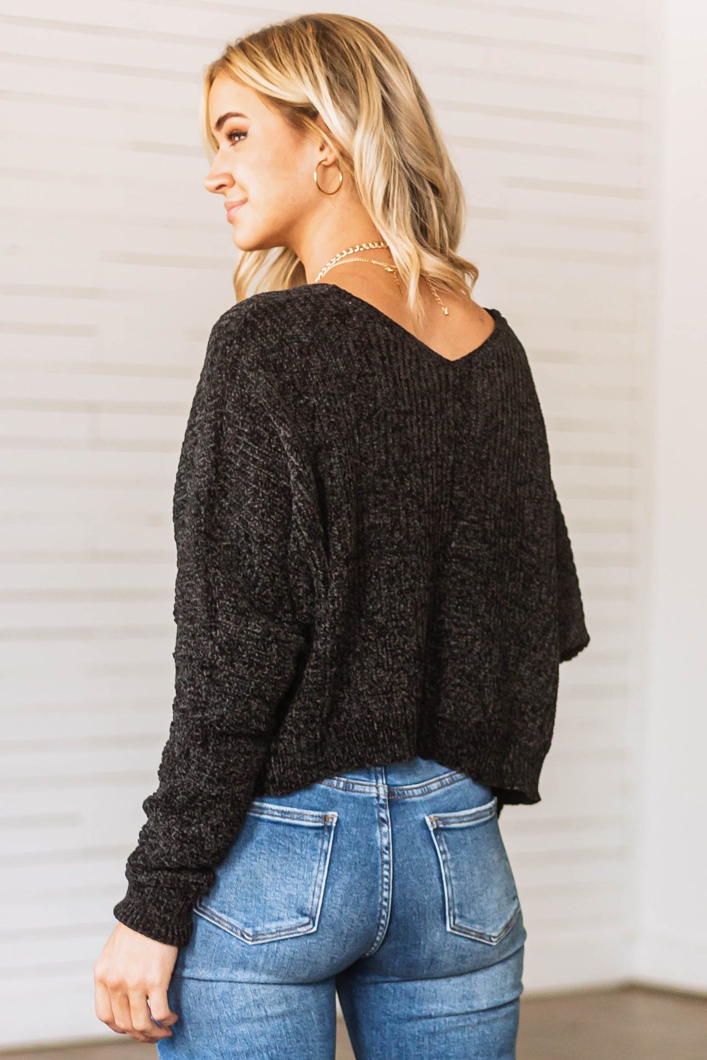 Black Chenille Dolman Sleeve Wide Sweater