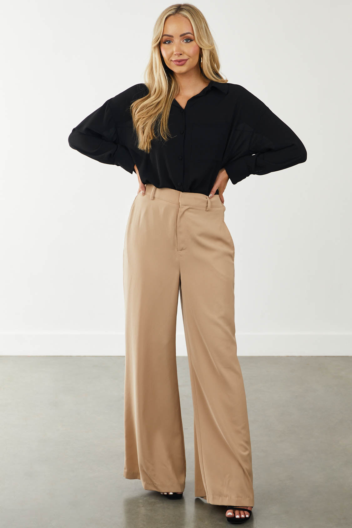 Black Chest Pocket Button Down Blouse