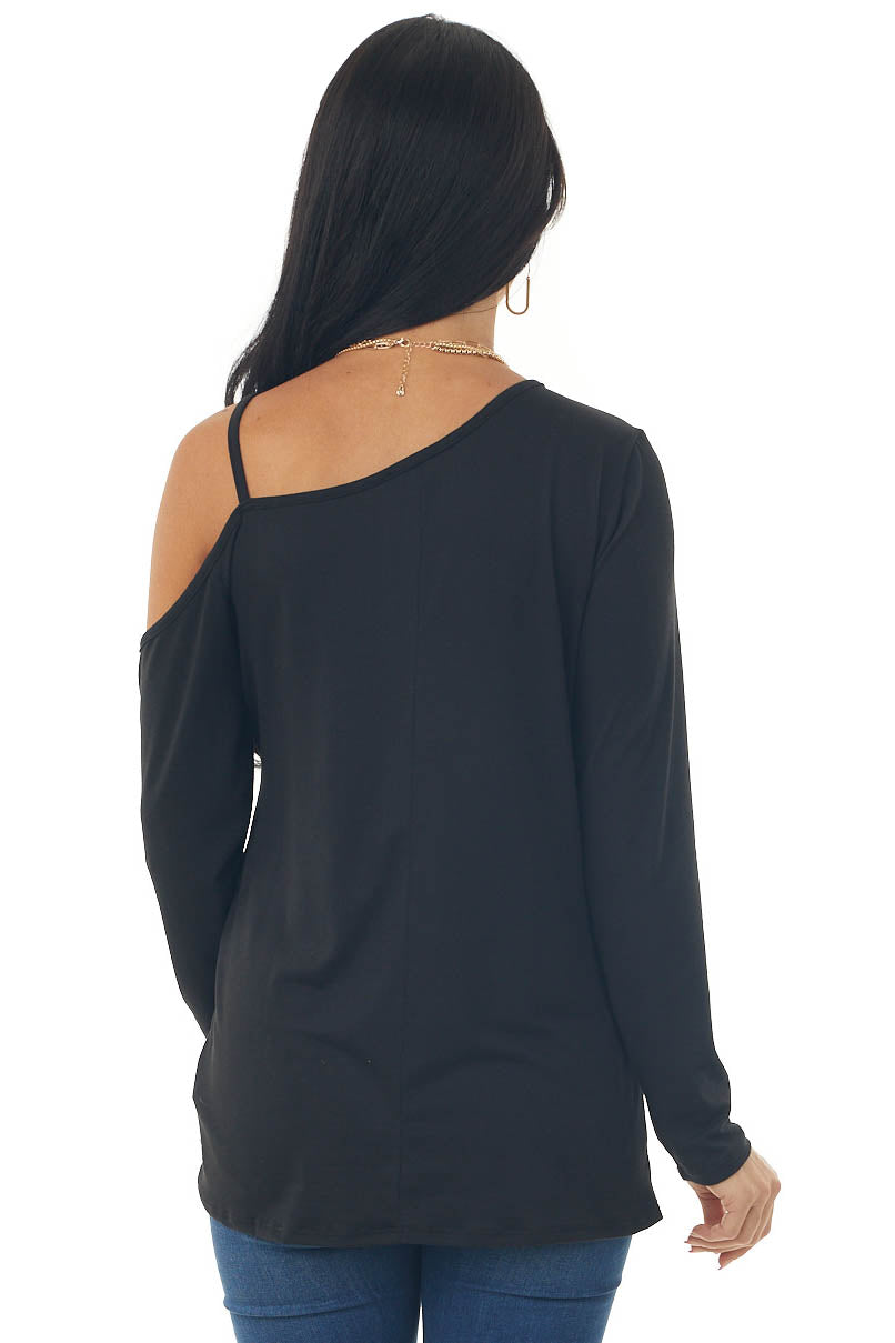Black Cold Shoulder Asymmetrical Knit Top