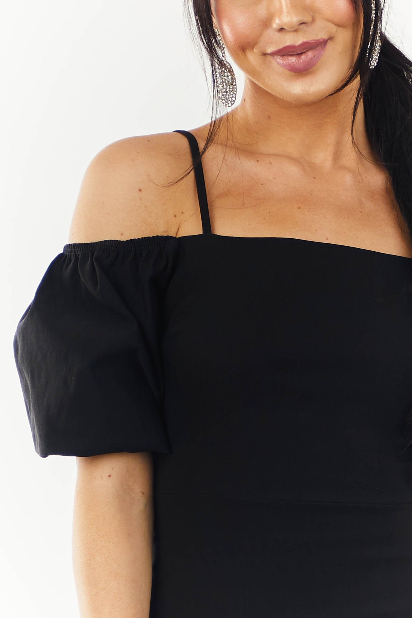 Black Cold Shoulder Puff Sleeve Bodycon Mini Dress