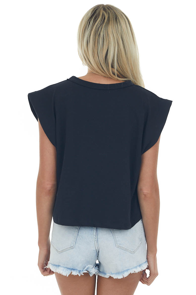 Black Crew Neck Sleeveless Muscle Tee