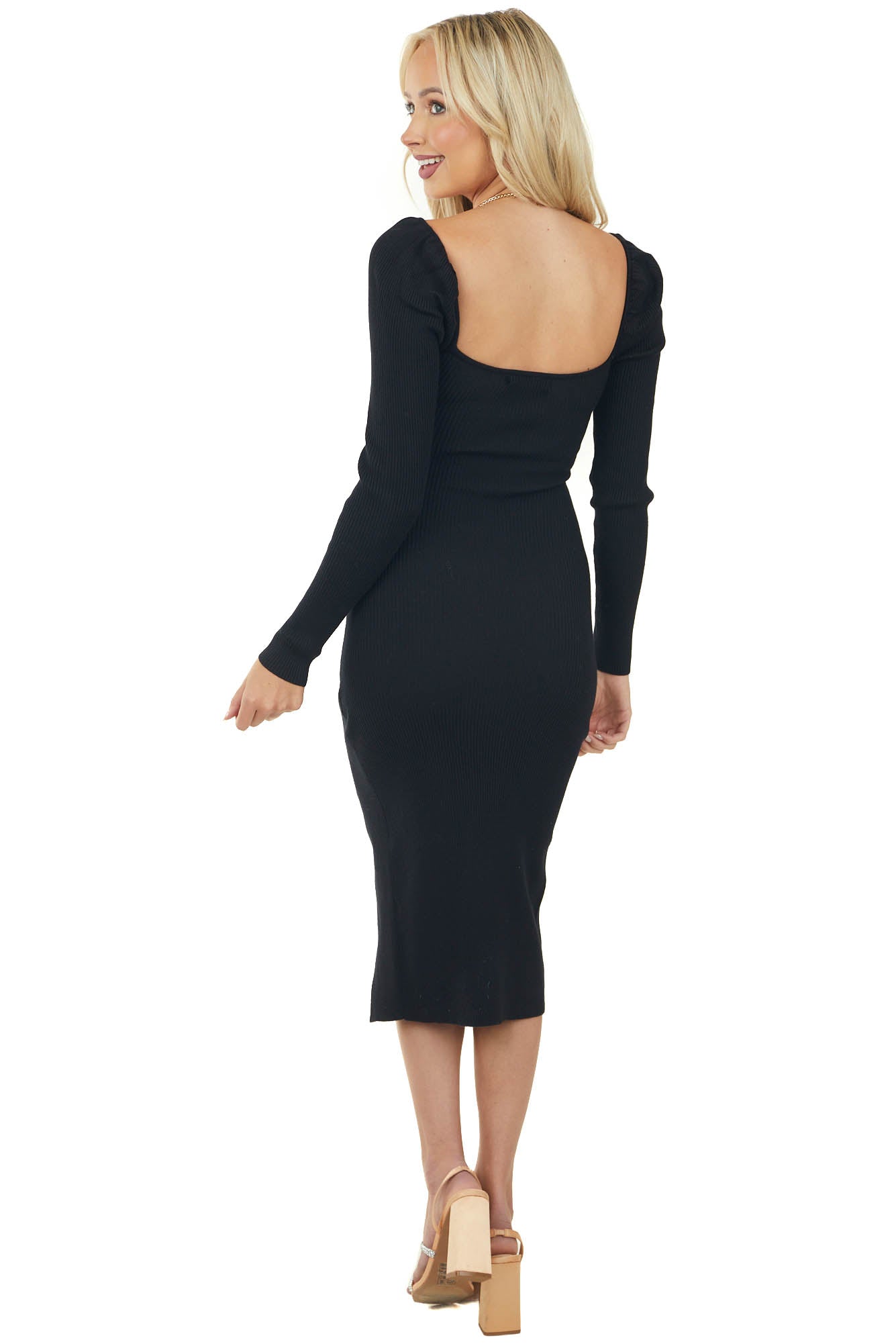 Black Criss Cross Bodice Midi Sweater Dress