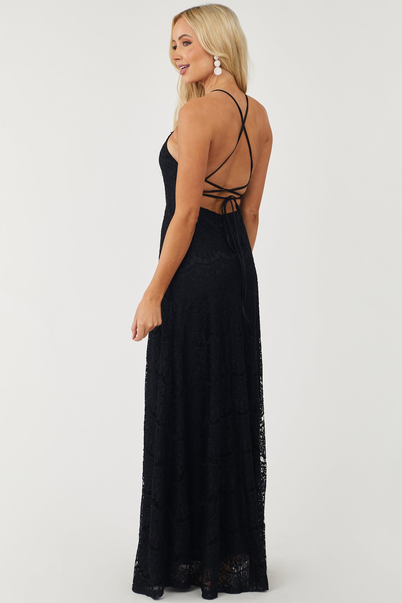Black Crochet Lace Halter Neck Maxi Dress