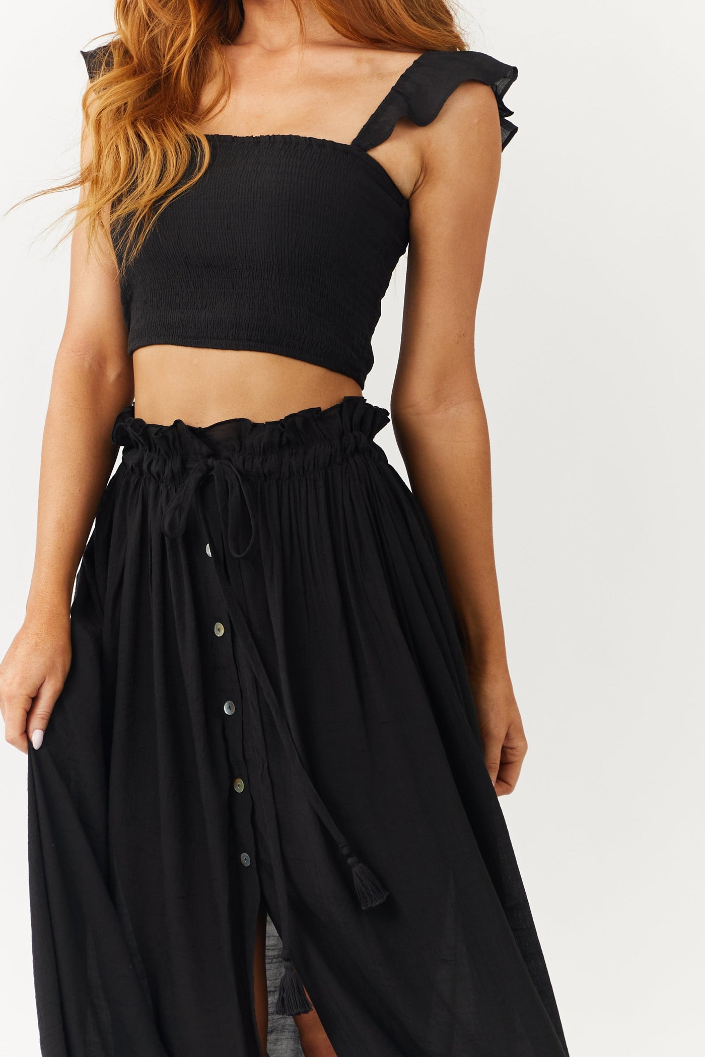Black Crop Top and Maxi Skirt Two Piece Set
