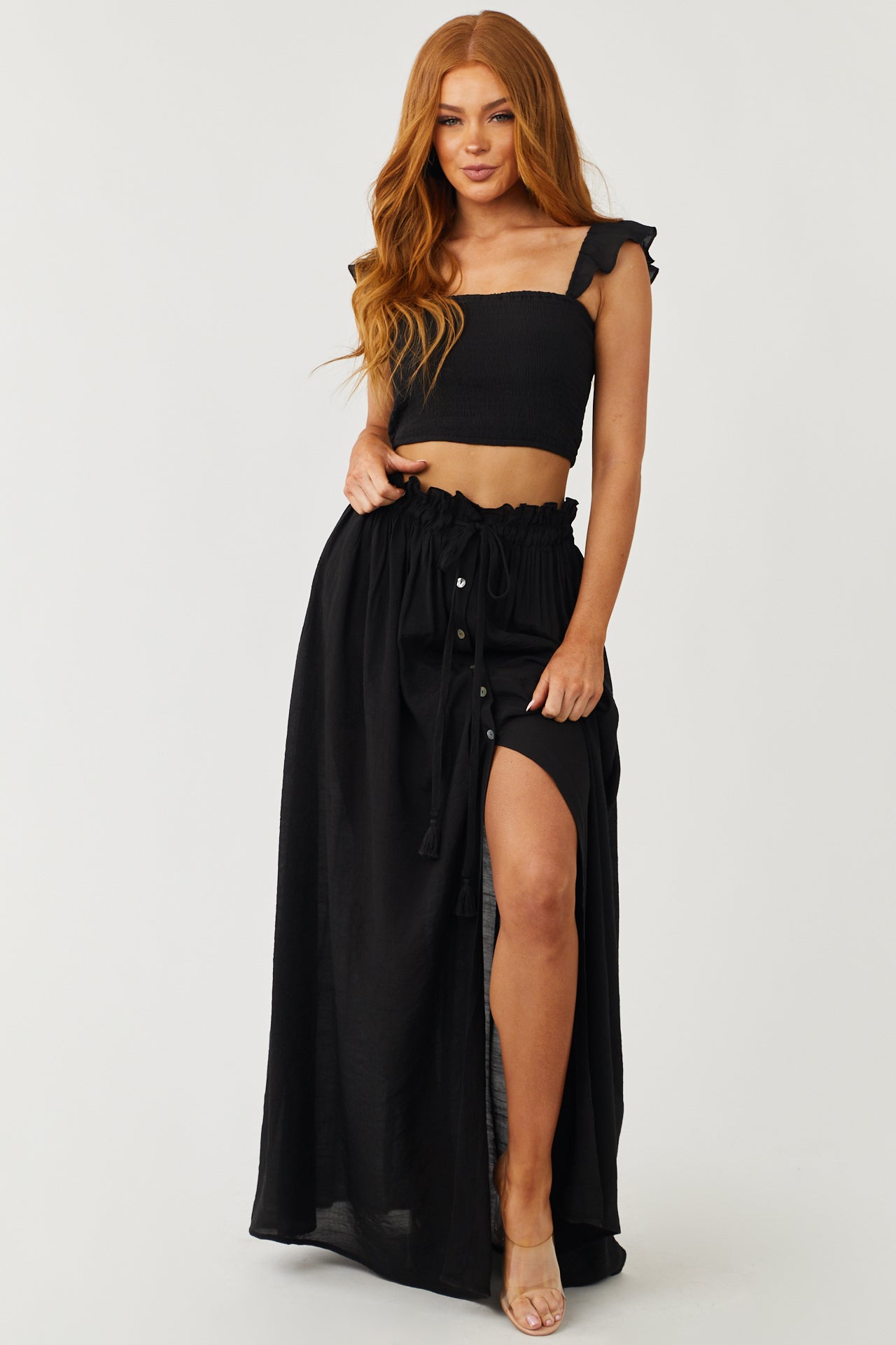 Black Crop Top and Maxi Skirt Two Piece Set