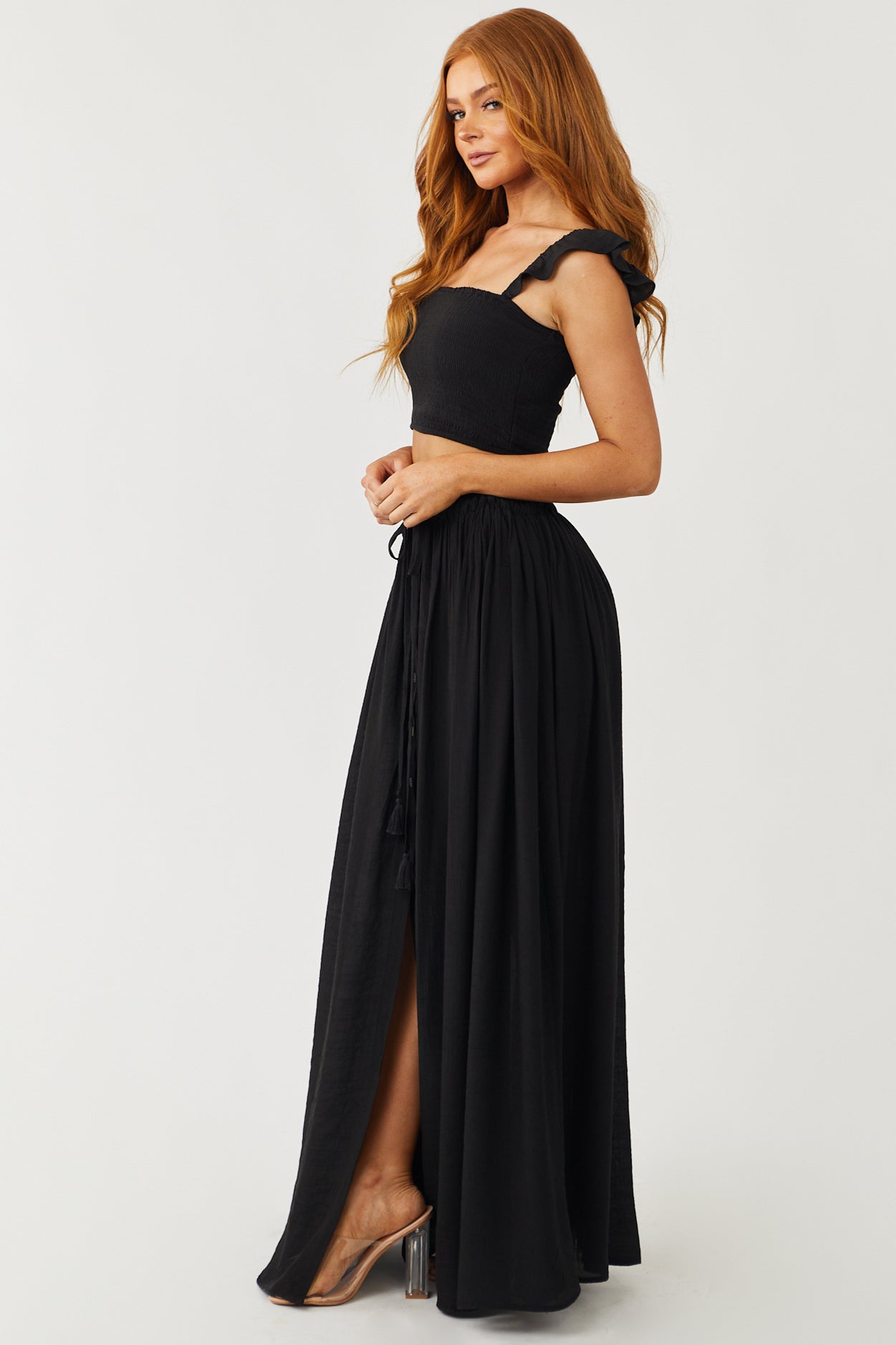 Black Crop Top and Maxi Skirt Two Piece Set
