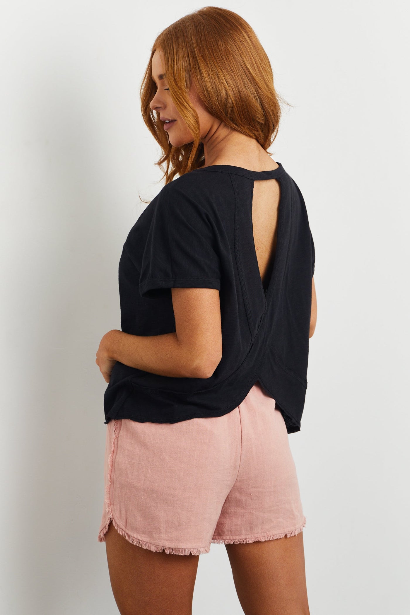 Black Cut Out Crossed Back Short Sleeve Top