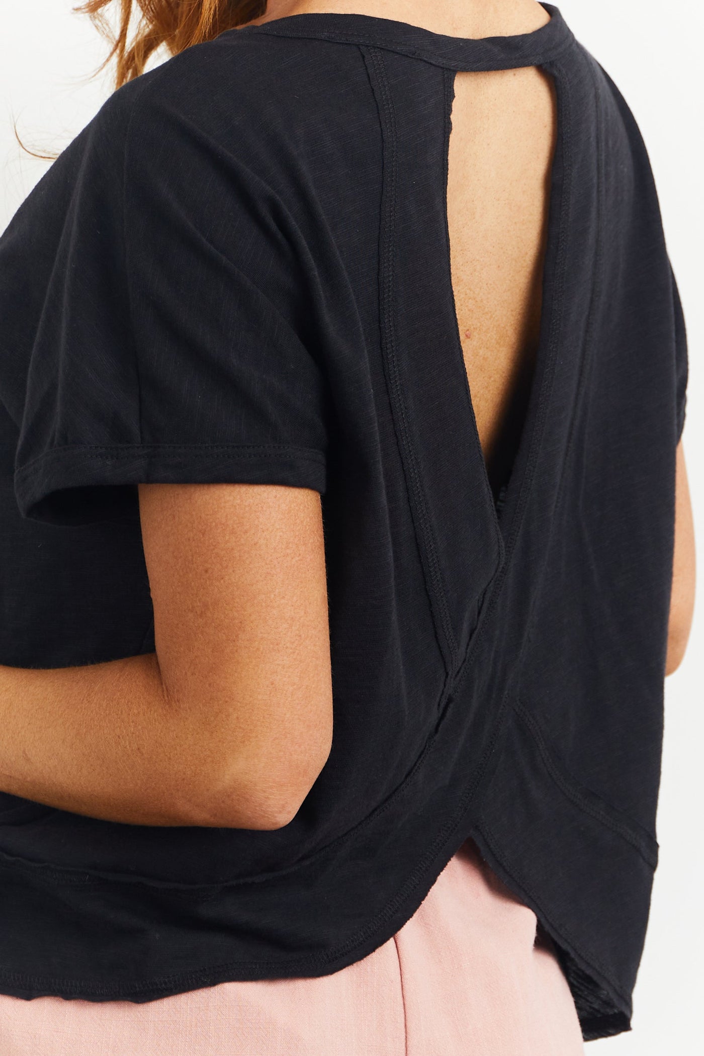 Black Cut Out Crossed Back Short Sleeve Top