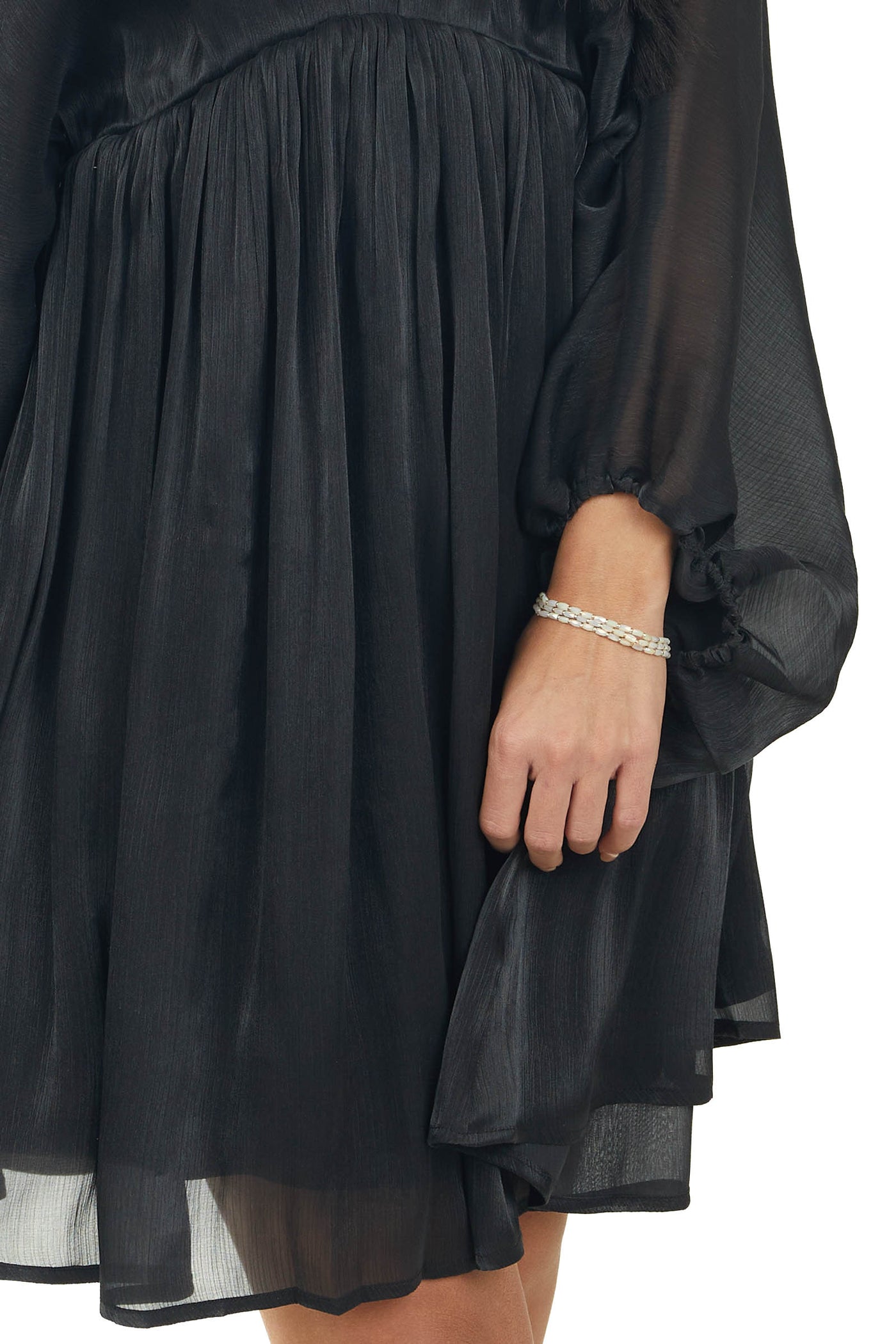 Black Dolman Sleeve Metallic Shine Short Dress