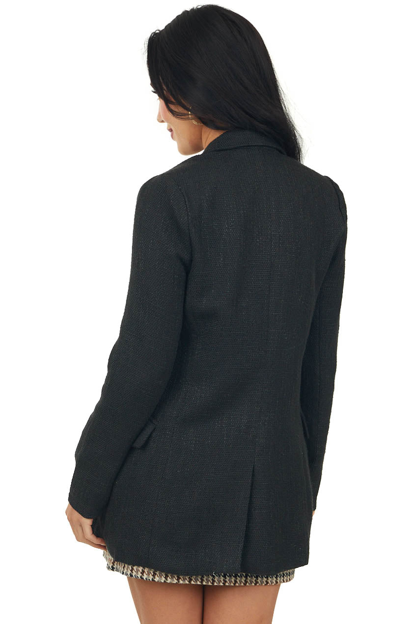 Black Double Button Lapel Tweed Blazer