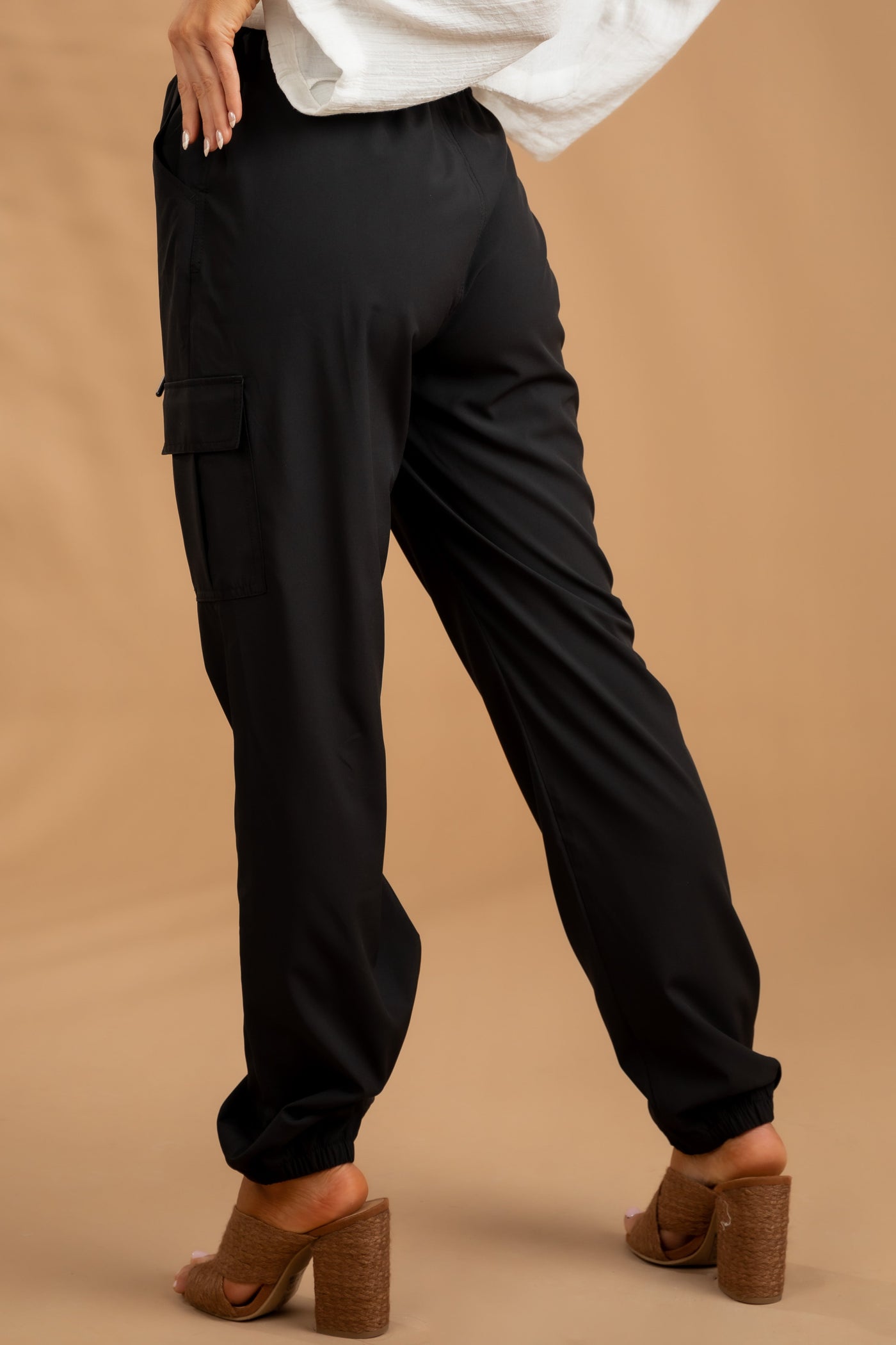 Black Drawstring Cargo Joggers