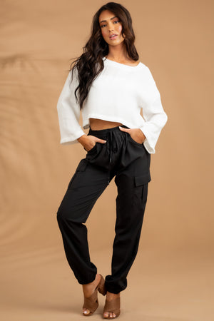 Black Drawstring Cargo Joggers