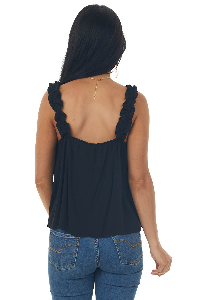 Black Elastic Ruffle Strap Square Neck Blouse
