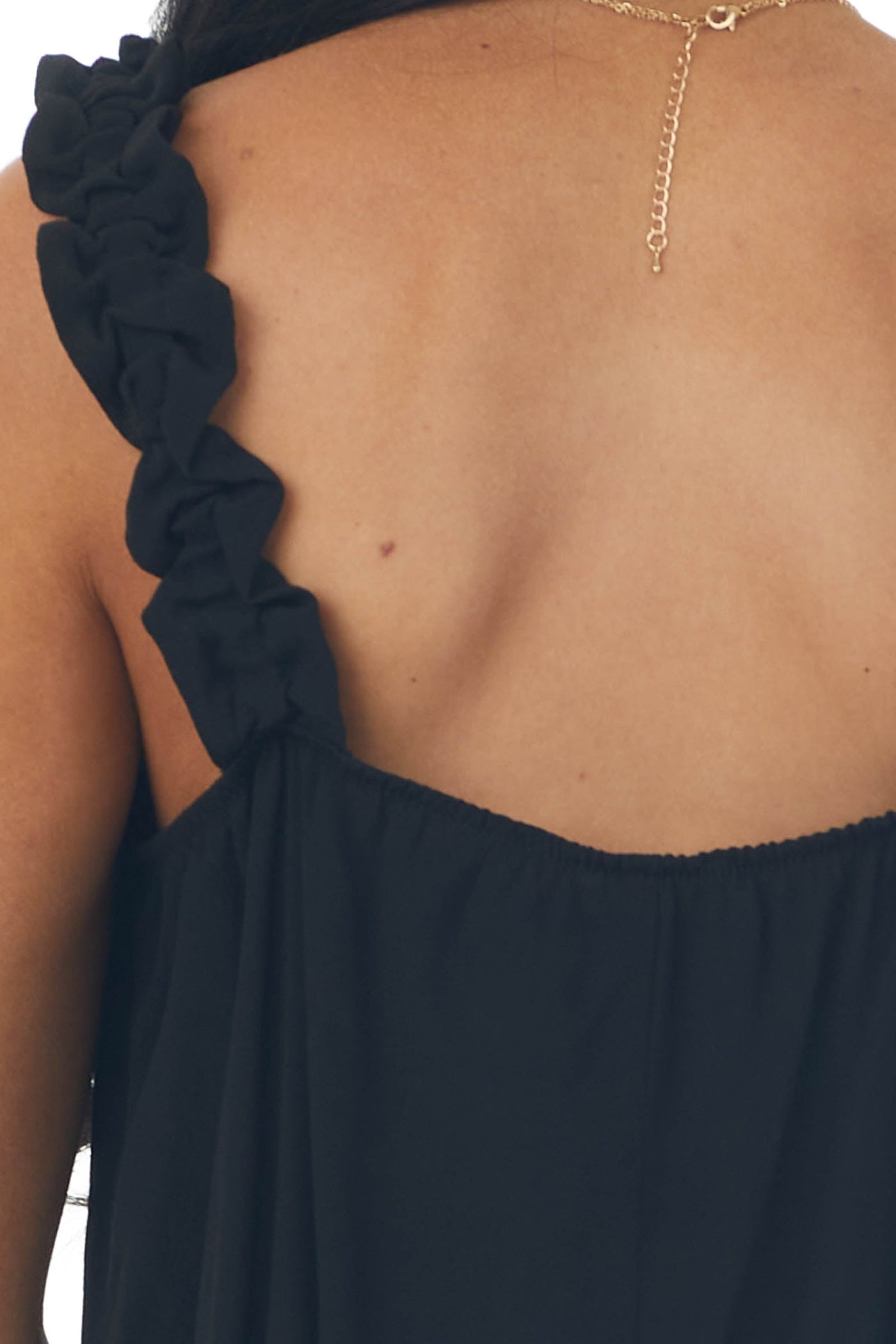 Black Elastic Ruffle Strap Square Neck Blouse