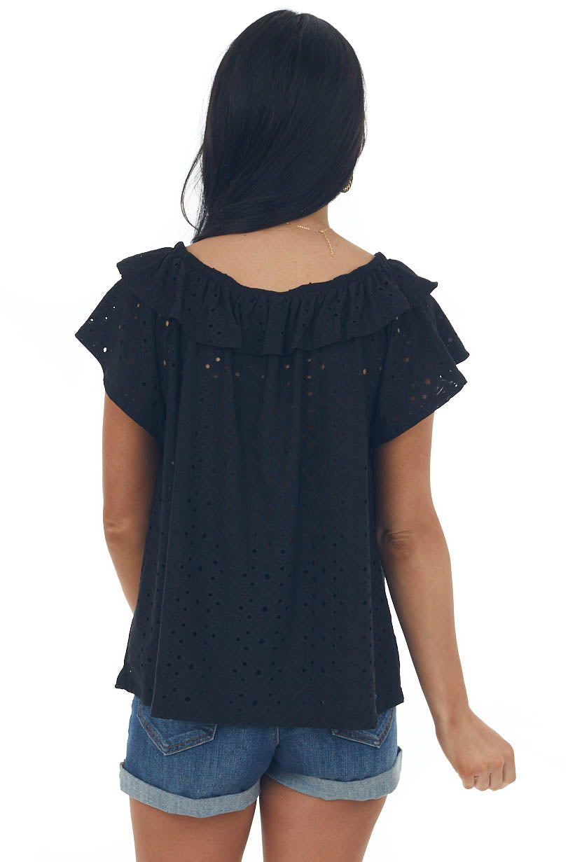 Black Eyelet Off the Shoulder Flowy Knit Top