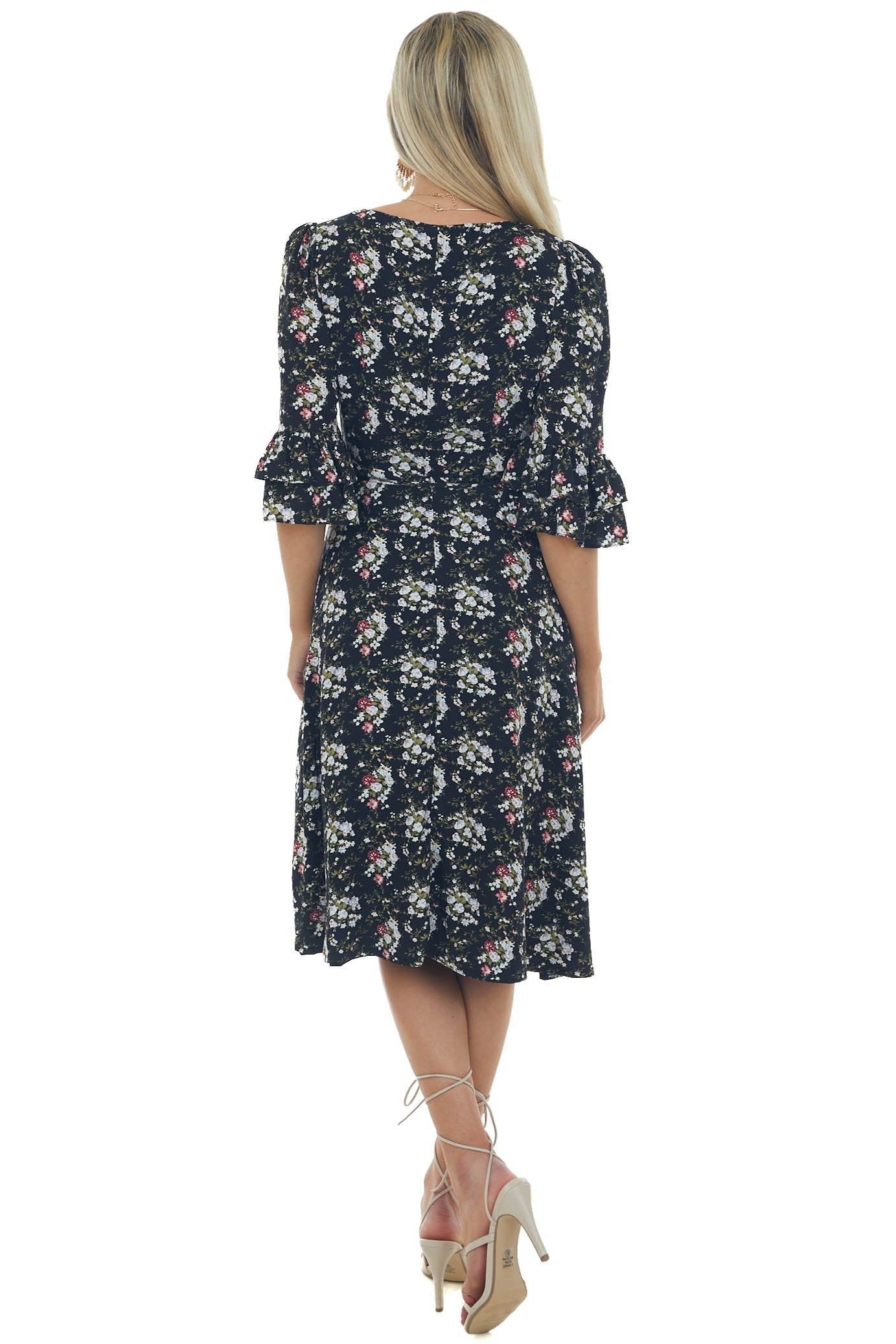 Black Floral Print Woven High Low Wrap Dress