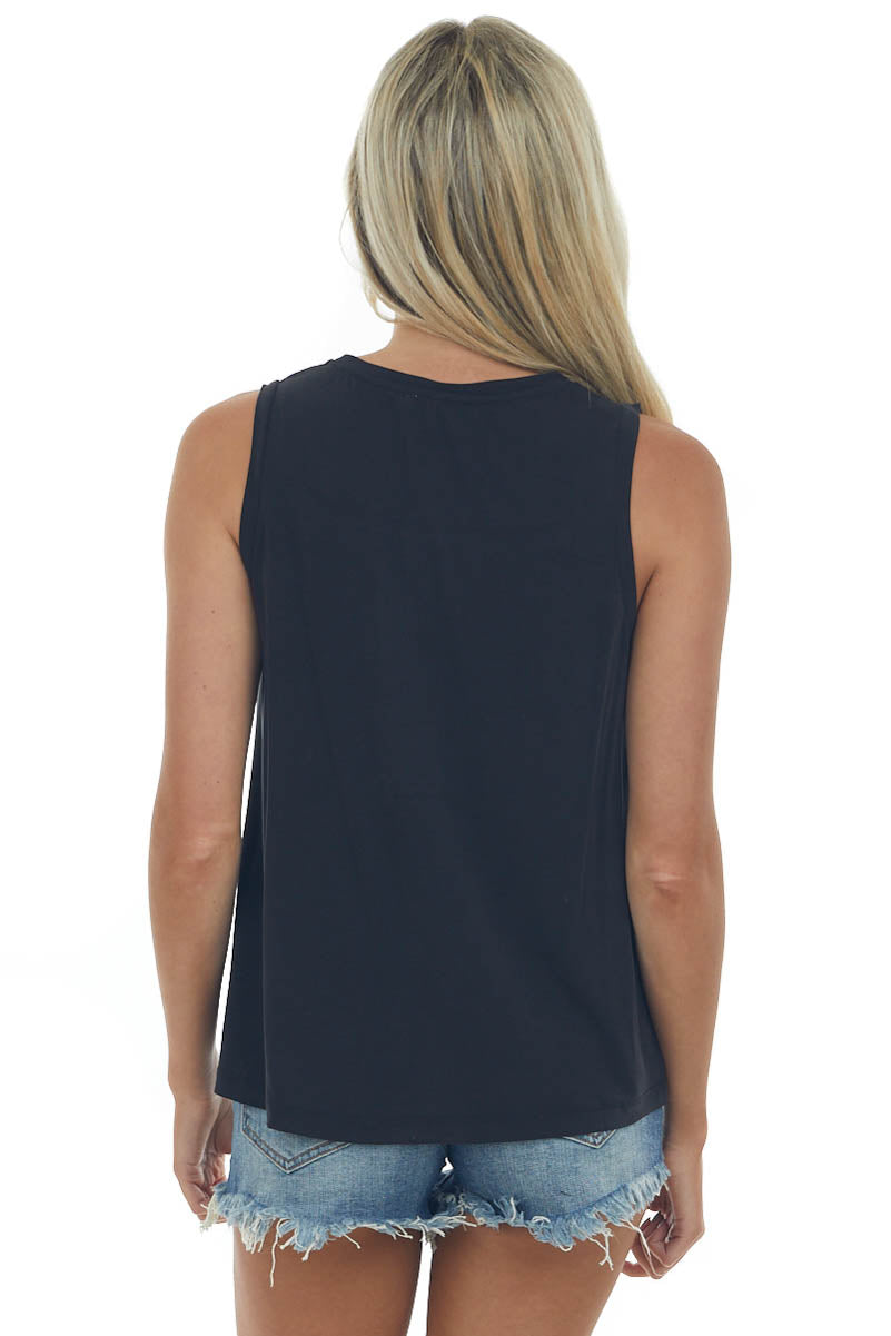 Black Front Knot Lightweight Knit Tank Top