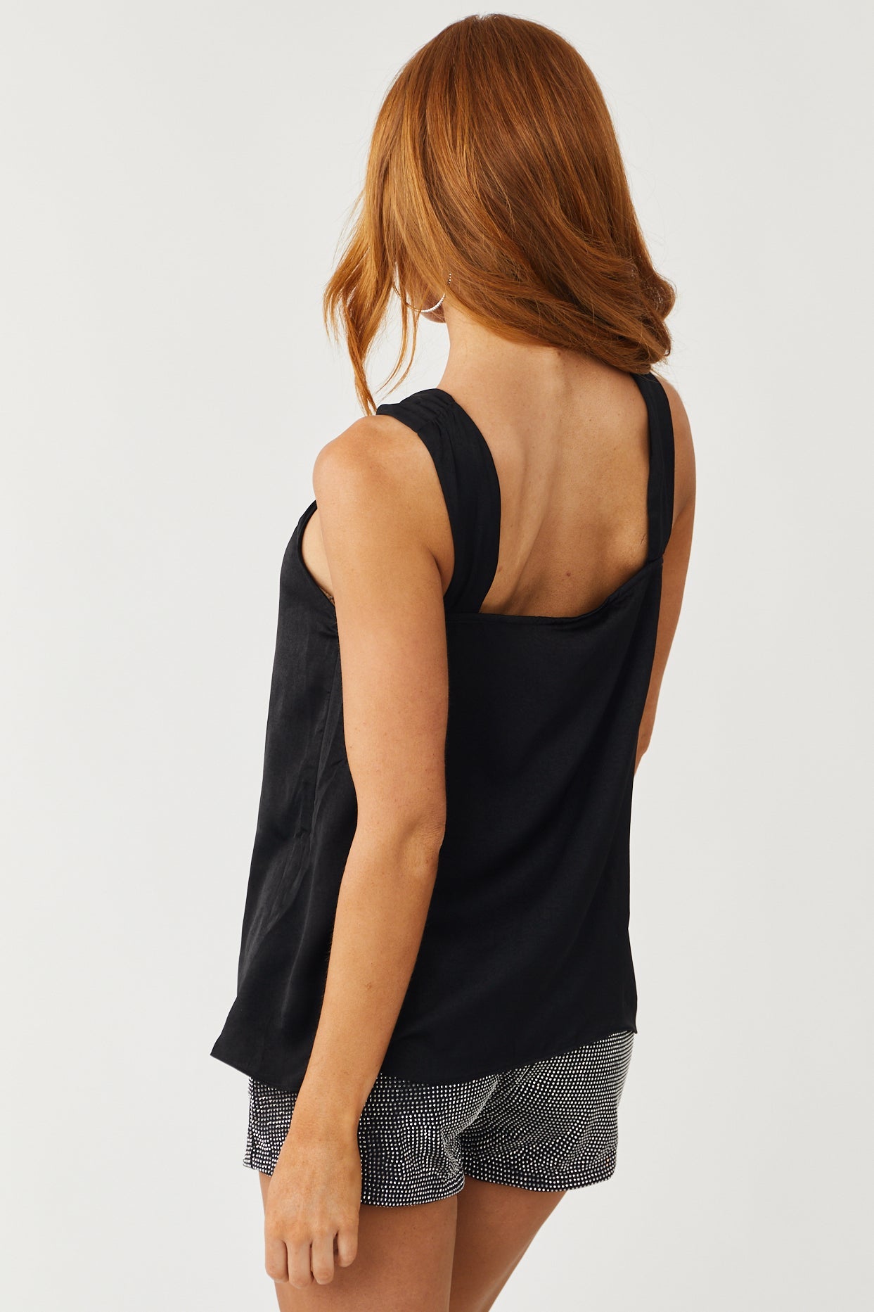 Black Front Twist Silky Sleeveless Blouse