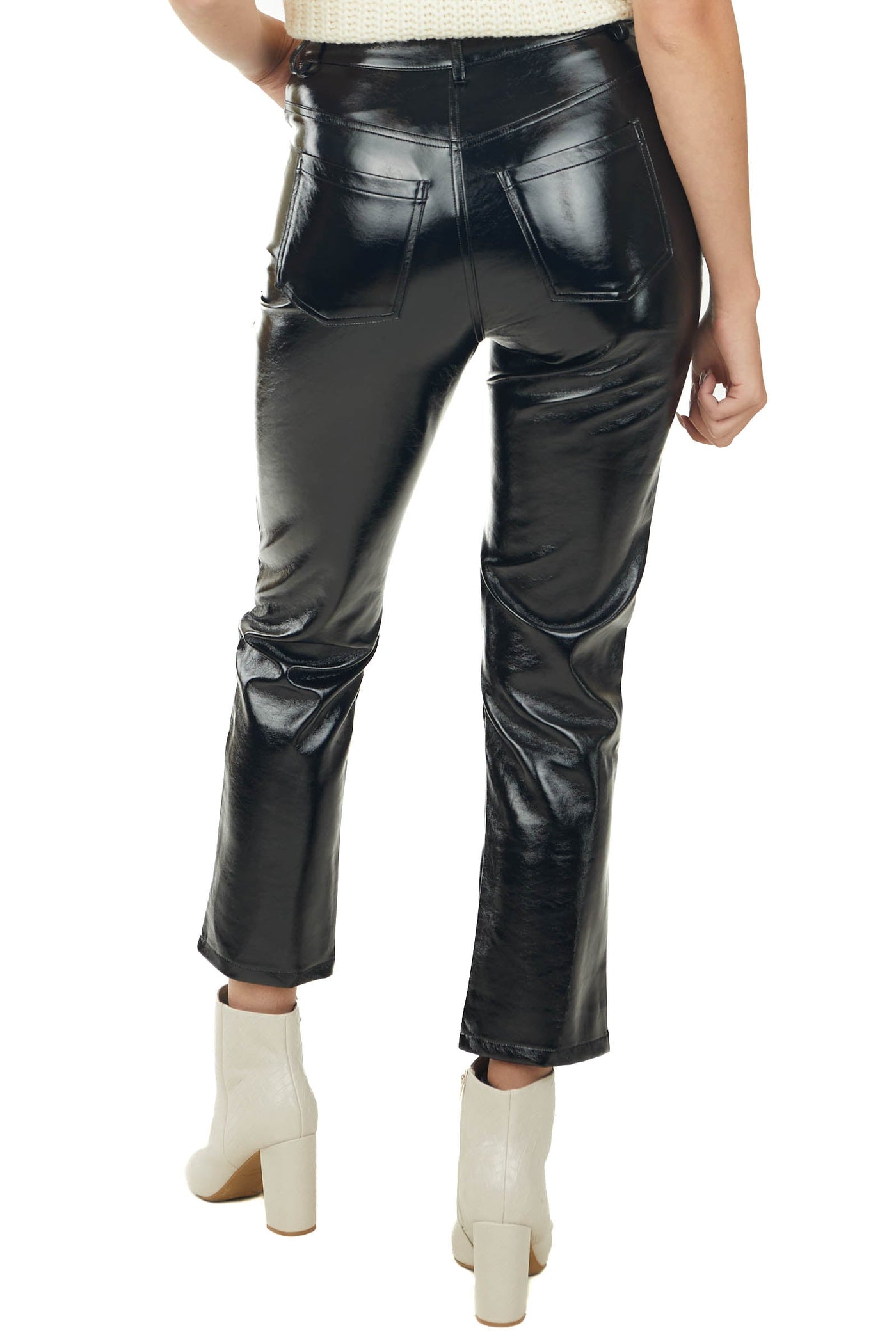 Black Glossy Pleather Slim Straight Pants