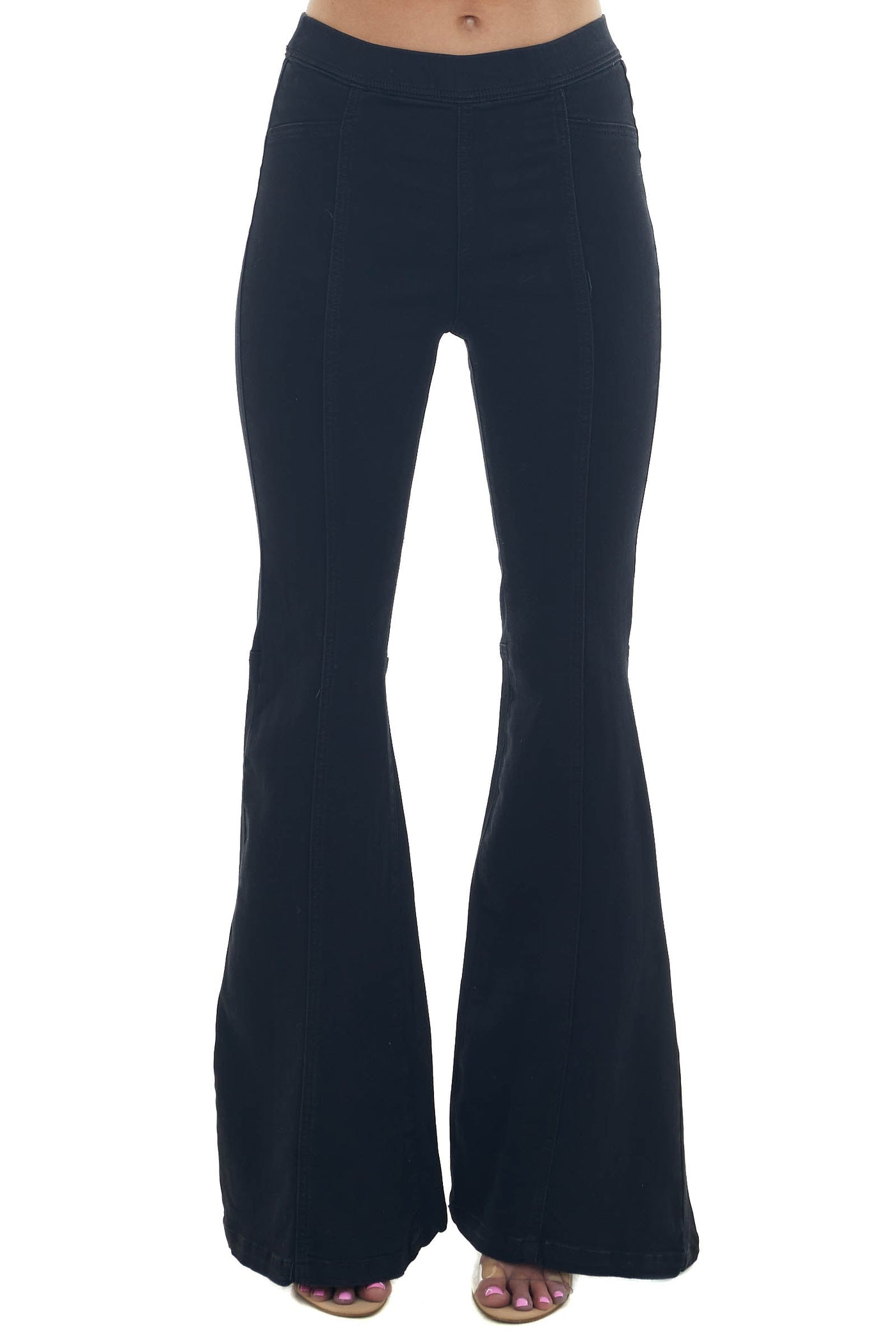 Black High Rise Front Seam Flare Leg Jeggings